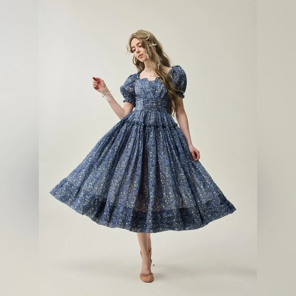 NWOT Linenniave JULIA 35 FLORAL LINEN DRESS Midnight Floral Medium - Picture 3 of 16